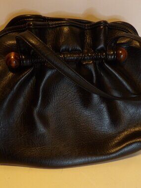 + Vintage Black Leather Women's Dual Shoulder Strap Handbag/Purse